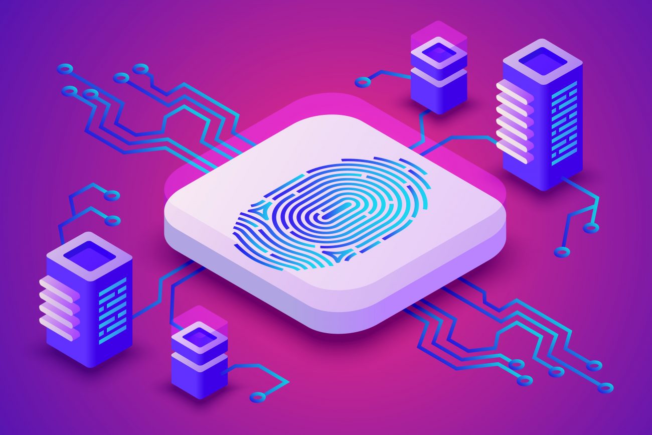 Biometrics blockchain technology vector illustration